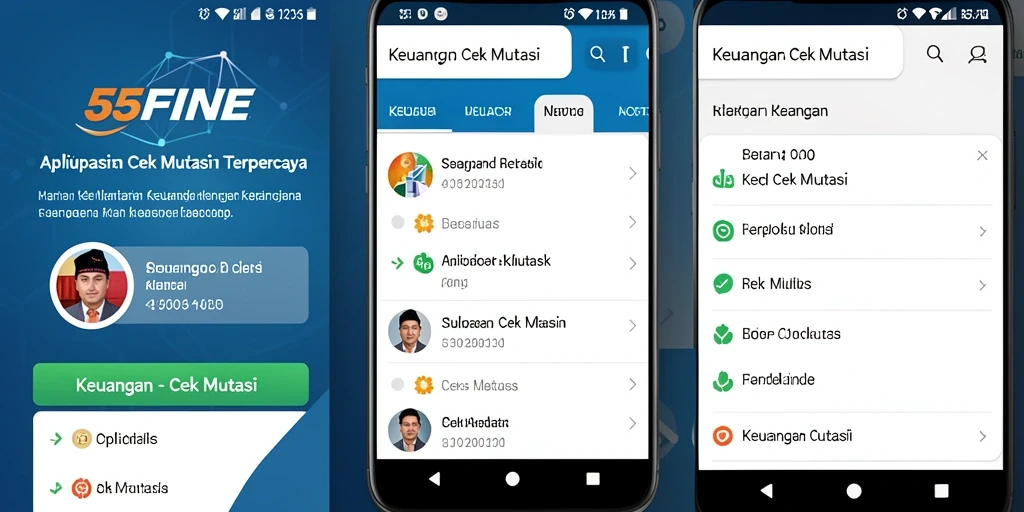 Screenshot antarmuka aplikasi 55FIVE yang menunjukkan fitur mutasi keuangan.