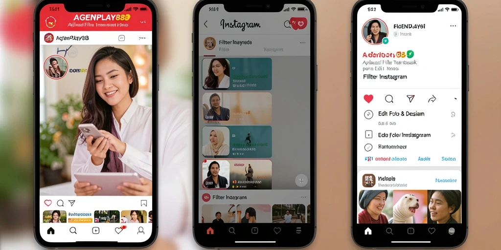 Antarmuka aplikasi AGENPLAY88 dengan berbagai pilihan filter Instagram.