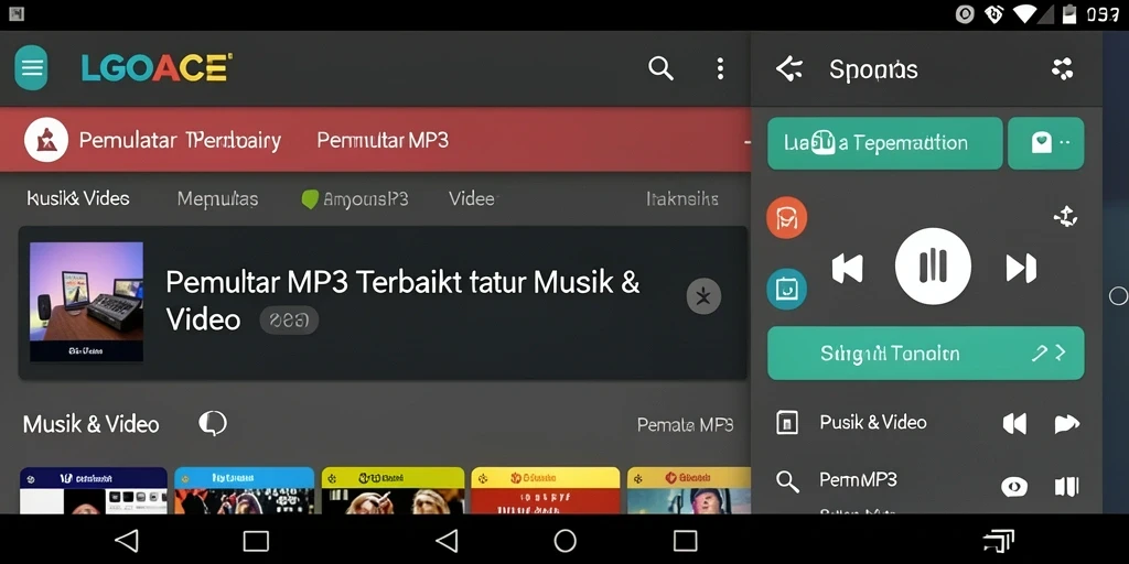 Screenshot utama LGOACE menampilkan antarmuka pengguna Pemutar MP3 yang modern.