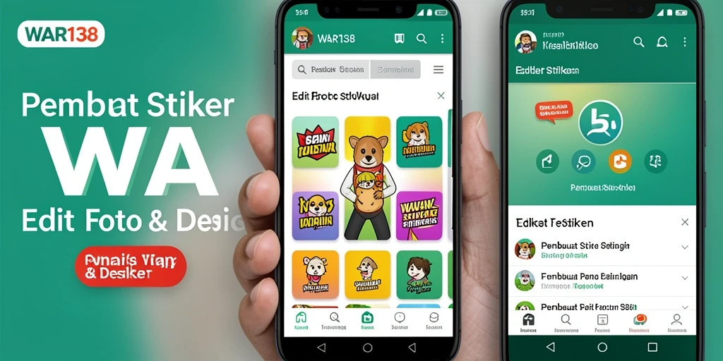 Screenshot aplikasi WAR138 menampilkan antarmuka pembuatan stiker yang intuitif dan menarik.